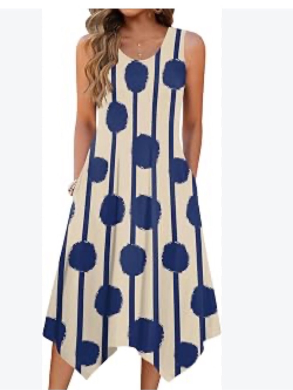 Asymmetrical Navy Polka Dot Tank Dress - Sleeveless Summer Style